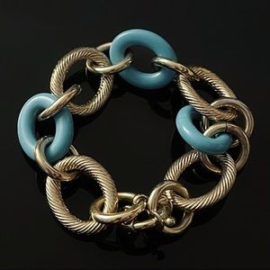 ✨Gorgeous Vintage Silver-tone Ceramic Interlocking Chain Bracelet